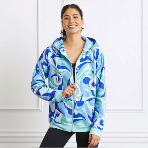 Hill House Allie Zip-Up Hooded Sweatshirt in Blue Ocean Kaleidoscope - Picture 1 of 9